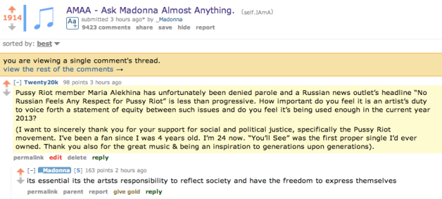 Madonna Reddit AMA 2020k